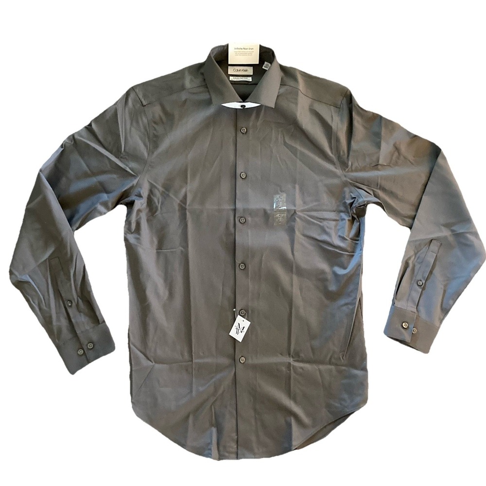 Calvin Klein NWT Dress Shirt Men Medium Slim 15.5 Gray Stretch Infinite Non-Iron
